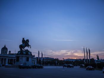 The OSCE flags outside of the Hofburg, Vienna.